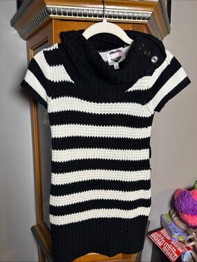CherryStix Girls y2k  Black & White Striped Cowl Neck Sweater